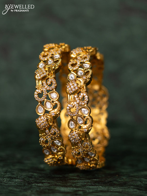 Antique bangles elephant design with kundan and cz stones