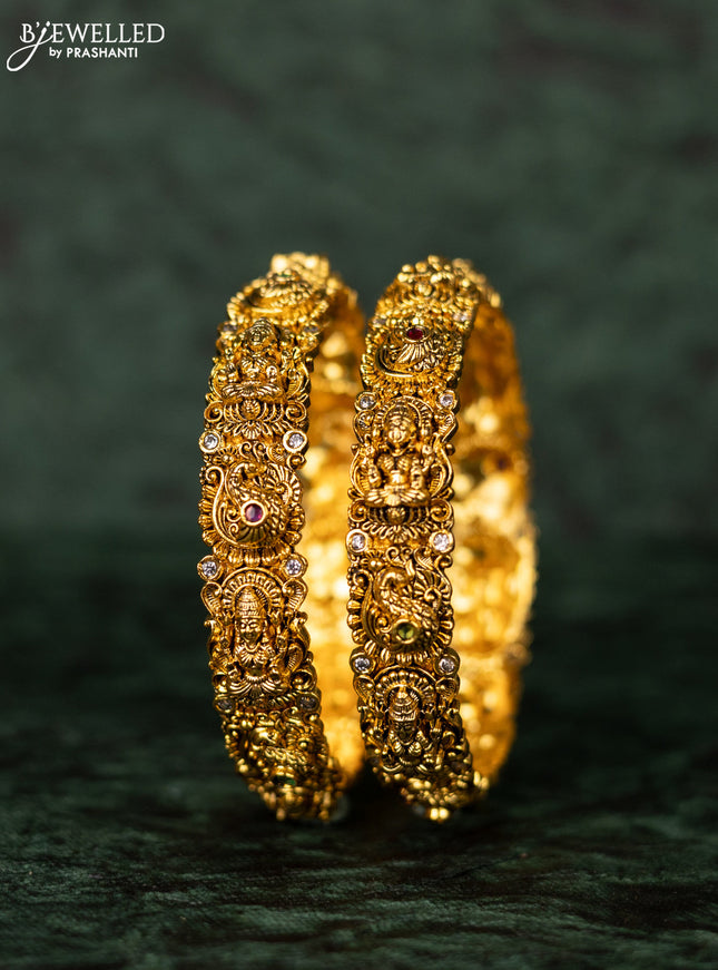 Antique bangles lakshmi design with kemp and cz stones