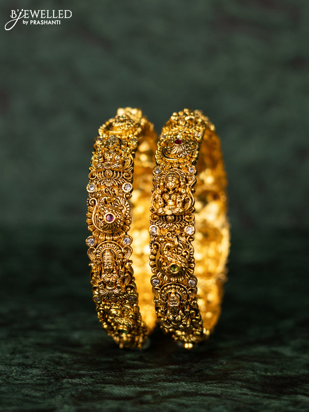 Antique bangles lakshmi design with kemp and cz stones