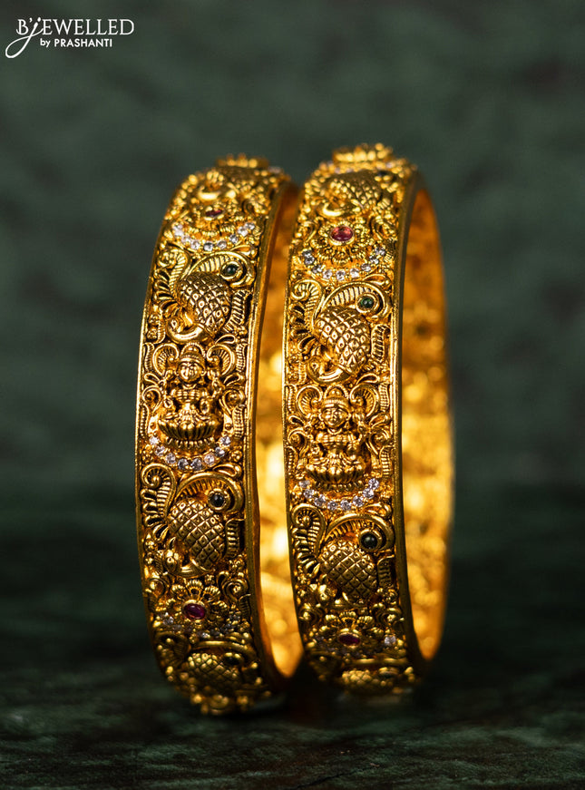 Antique bangles lakshmi design with kemp and cz stones