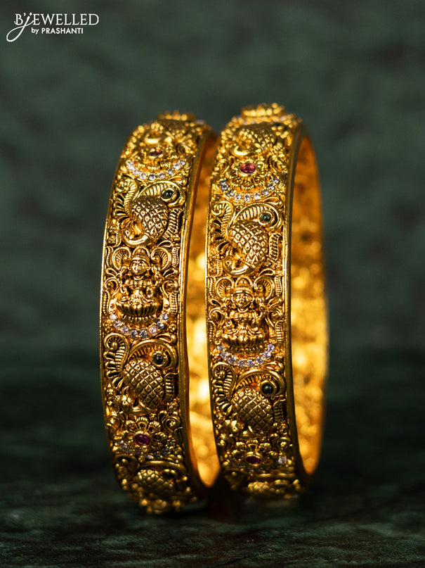 Antique bangles lakshmi design with kemp and cz stones