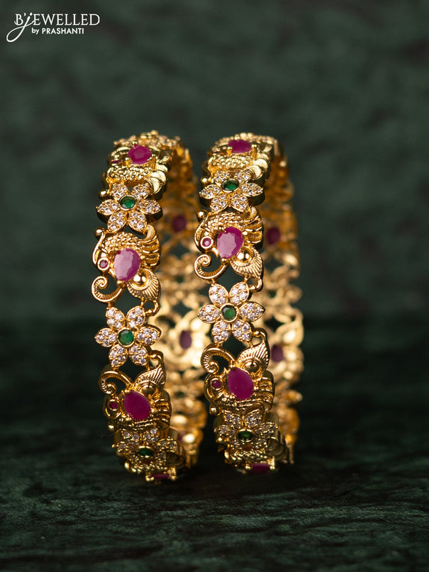 Antique bangles peacock & floral design with kemp and cz stones