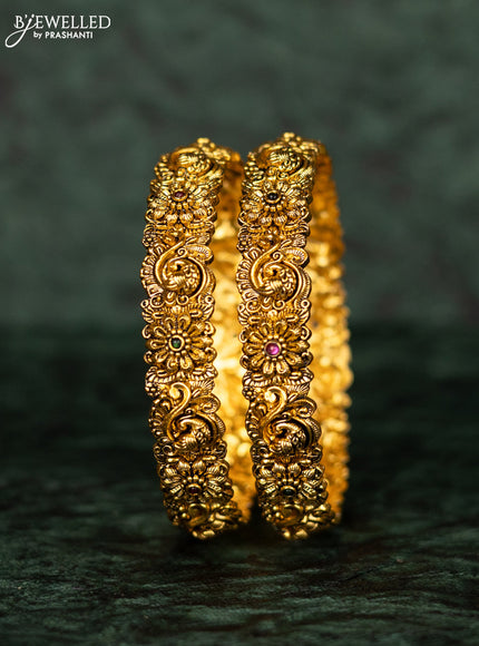 Antique bangles peacock & floral design with kemp stones