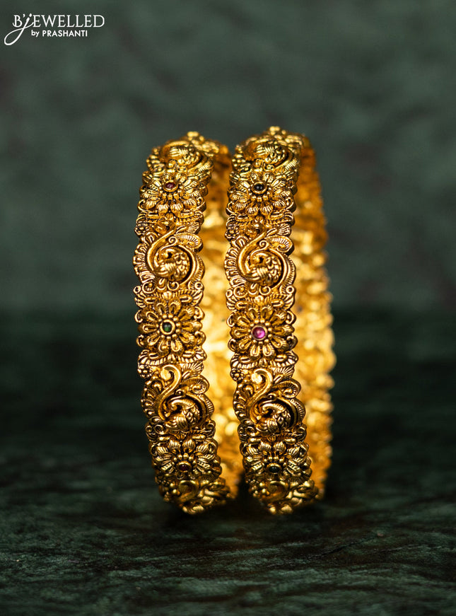 Antique bangles peacock & floral design with kemp stones