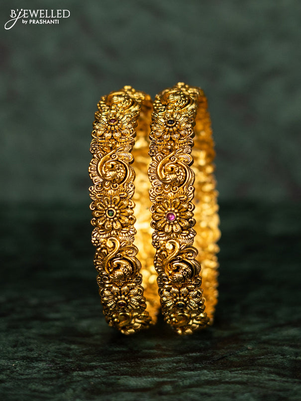 Antique bangles peacock & floral design with kemp stones