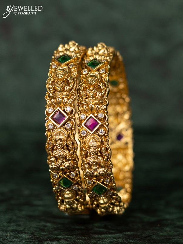 Antique bangles lakshmi design with kemp and kundan stones