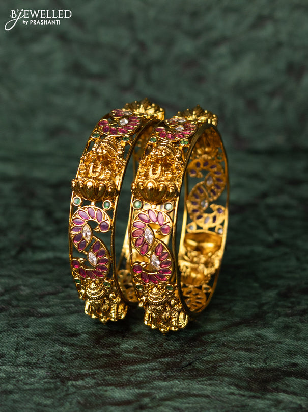 Antique bangles lakshmi & peacock design with kemp and cz stones