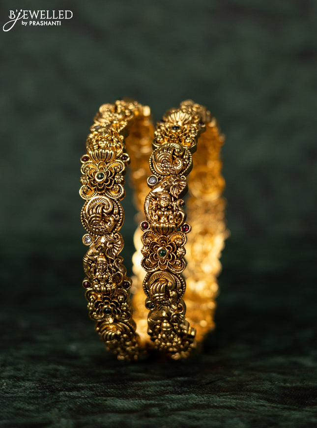 Antique bangles lakshmi design with kemp and kundan stones