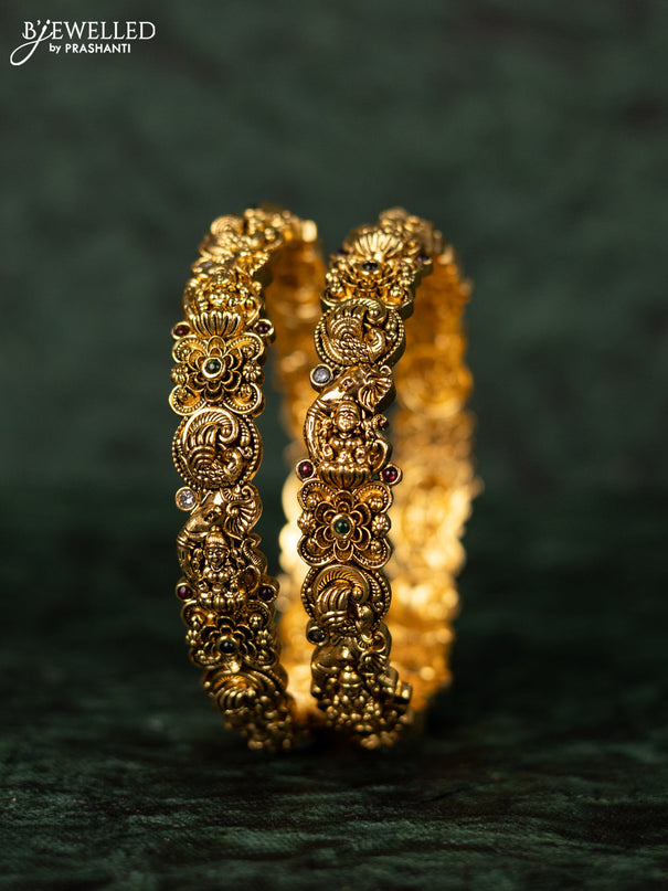 Antique bangles lakshmi design with kemp and kundan stones