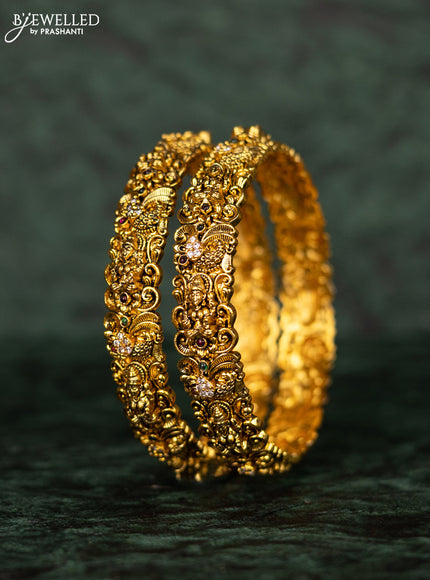 Antique bangles lakshmi design with kemp and cz stones