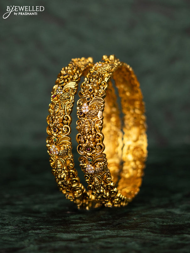 Antique bangles lakshmi design with kemp and cz stones