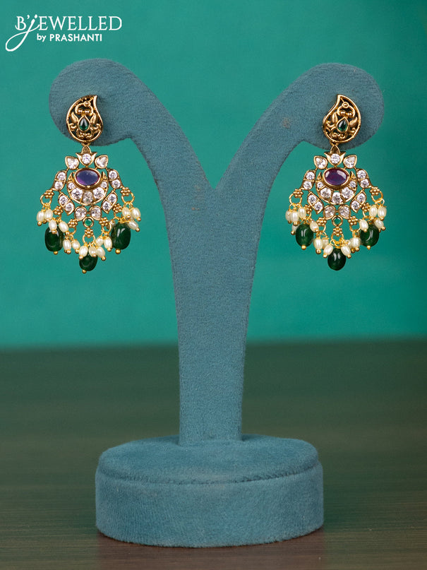 Antique guttapusalu haaram manga pattern with kemp & kundan stones and pearl & green beads hangings