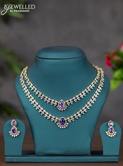 Zircon double layer necklace with purple and cz stones in gold finish