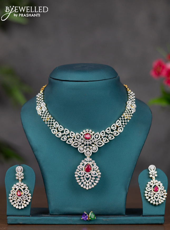 Zircon necklace with multicolour and cz stones in gold finish