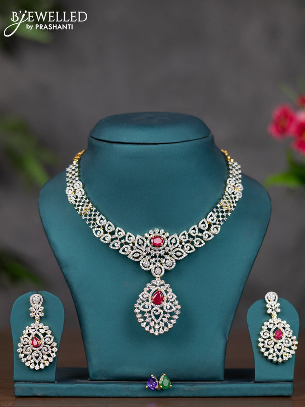 Zircon necklace with multicolour and cz stones in gold finish
