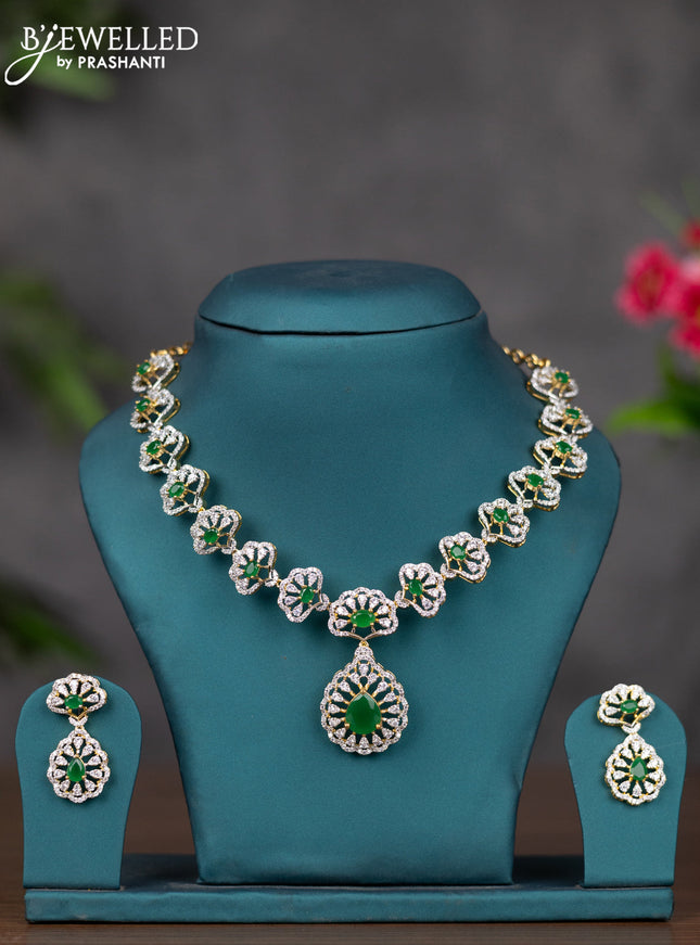 Zircon necklace with emerald and cz stones in gold finish