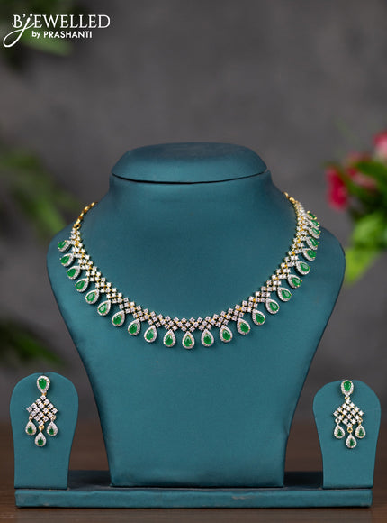 Zircon necklace with emerald and cz stones in gold finish