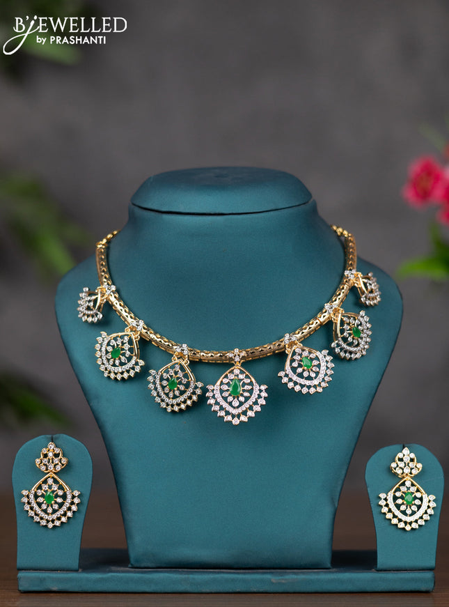 Zircon necklace with emerald and cz stones in gold finish