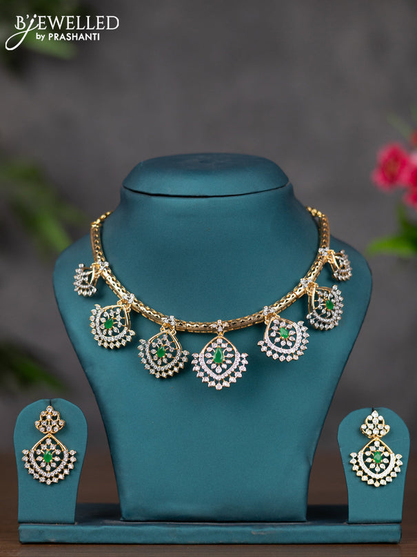 Zircon necklace with emerald and cz stones in gold finish