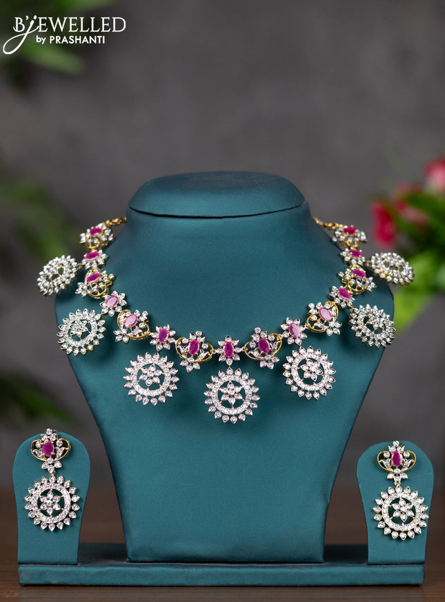Zircon necklace bottumala design with ruby and cz stones in gold finish