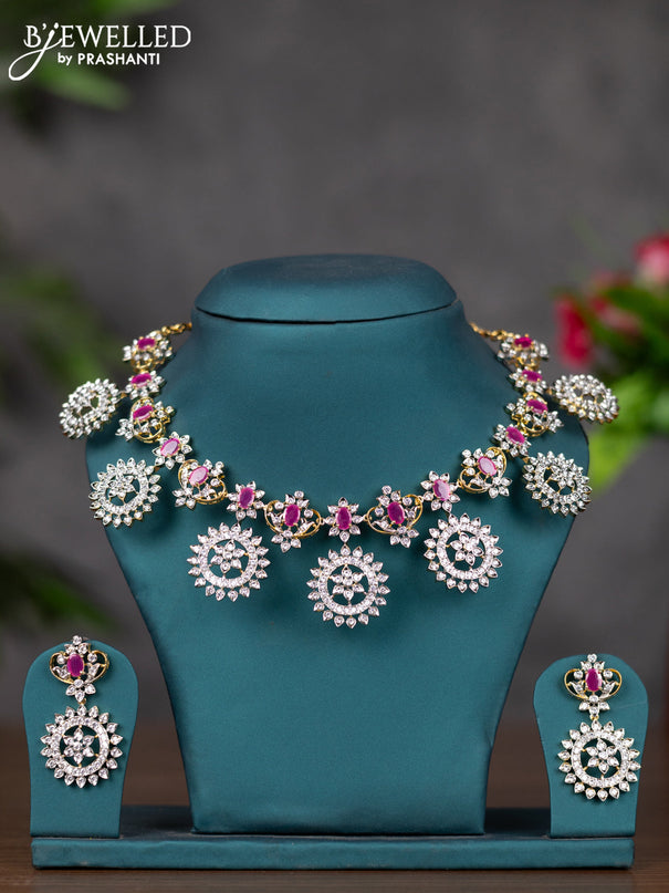 Zircon necklace bottumala design with ruby and cz stones in gold finish