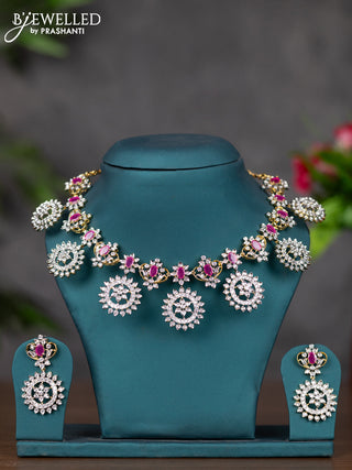 Zircon necklace bottumala design with ruby and cz stones in gold finish