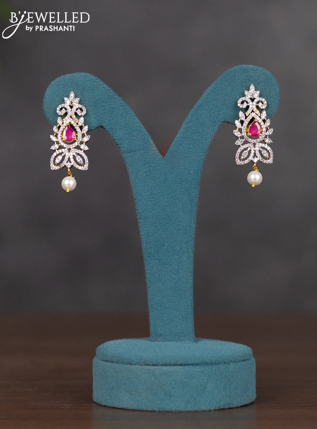 Zircon necklace with multicolour & cz stones and pearl hanging in gold finish