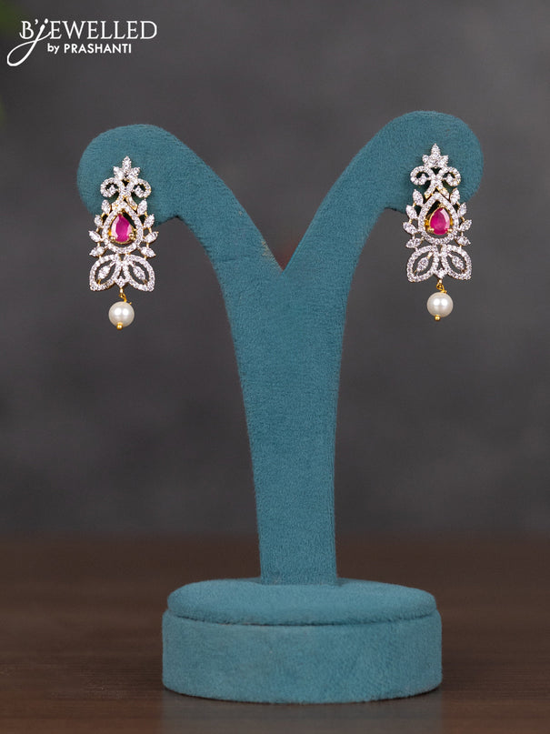 Zircon necklace with multicolour & cz stones and pearl hanging in gold finish
