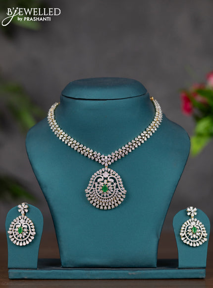 Zircon necklace with emerald and cz stones in gold finish