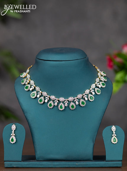 Zircon necklace with emerald and cz stones in gold finish