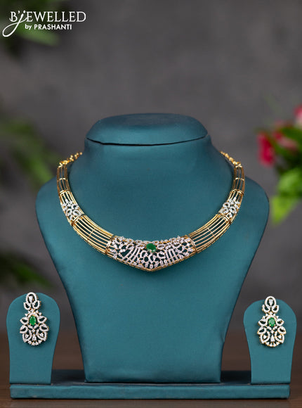 Zircon necklace with emerald and cz stones in gold finish
