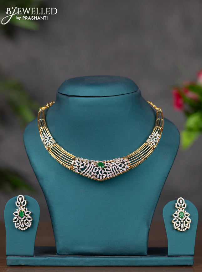 Zircon necklace with emerald and cz stones in gold finish