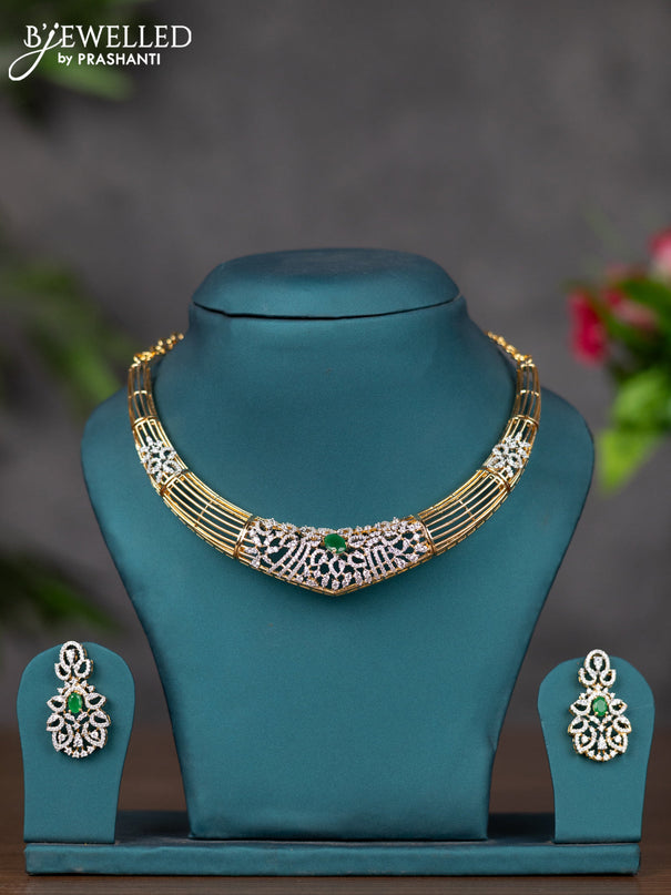 Zircon necklace with emerald and cz stones in gold finish