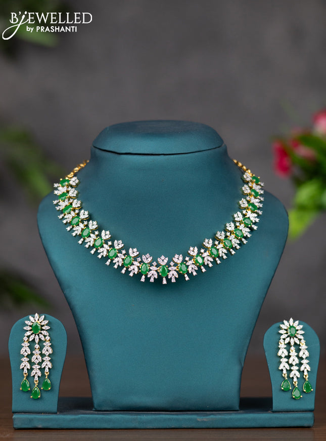 Zircon necklace with emerald and cz stones in gold finish