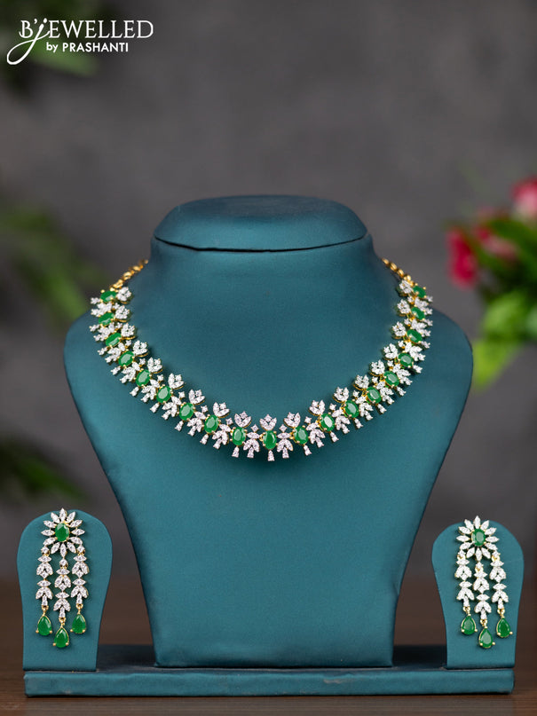 Zircon necklace with emerald and cz stones in gold finish