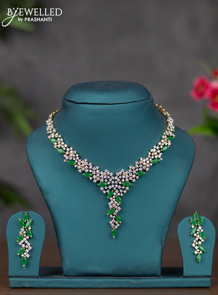 Zircon necklace with emerald and cz stones in gold finish