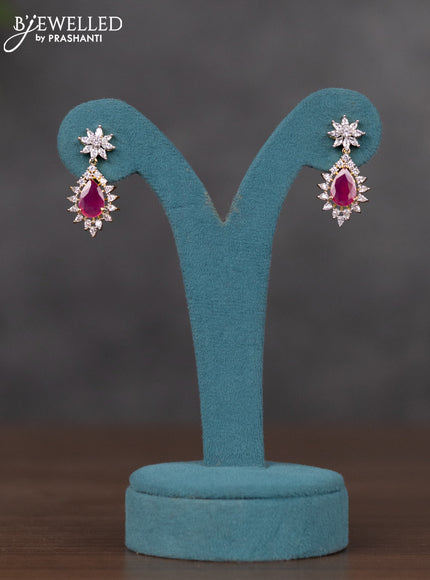 Zircon double layer necklace with ruby and cz stones in gold finish