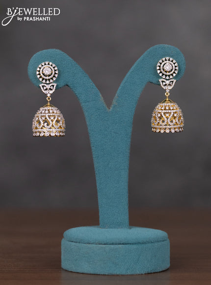 Zircon necklace with purple & cz stones and pearl hnagings in gold finish