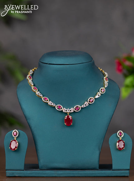 Zircon necklace with ruby and cz stones in gold finish
