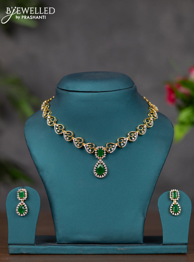 Zircon necklace with emerald and cz stones in gold finish