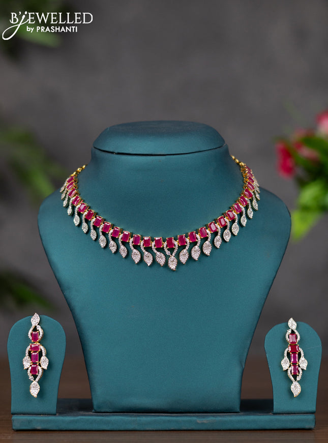 Zircon necklace with ruby and cz stones in gold finish