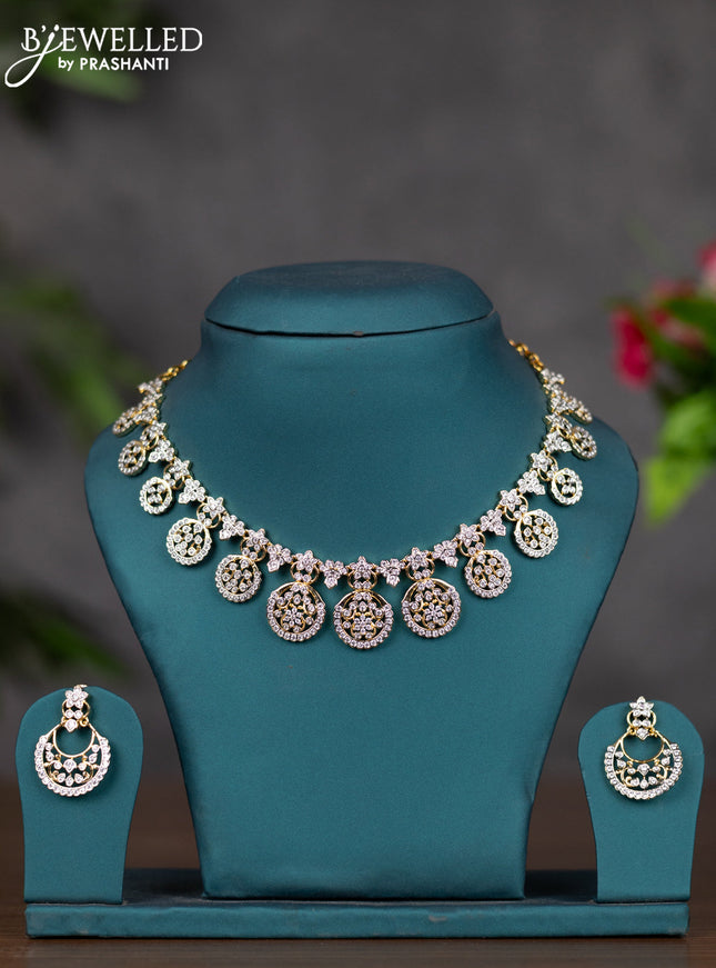 Zircon necklace floral design with cz stones in gold finish