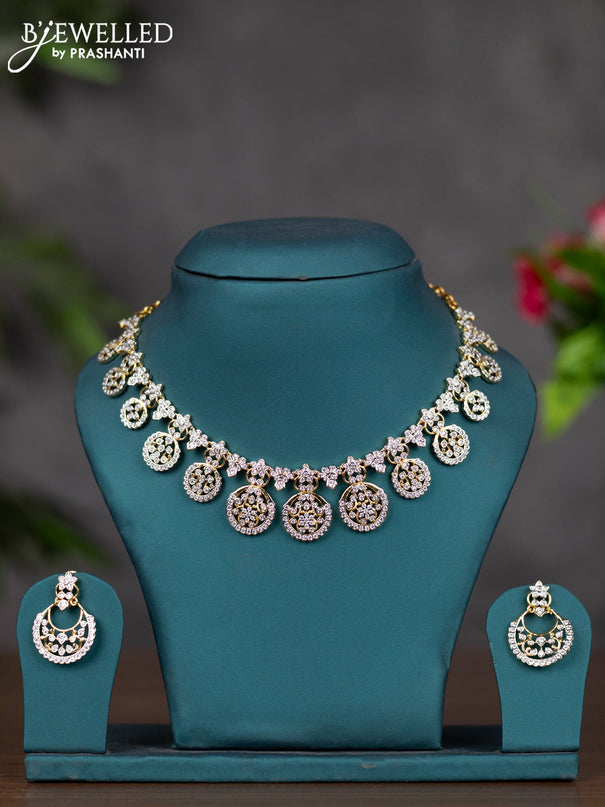 Zircon necklace floral design with cz stones in gold finish