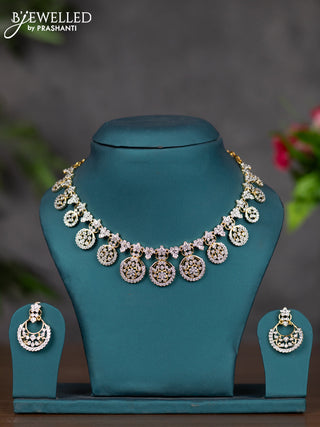 Zircon necklace floral design with cz stones in gold finish