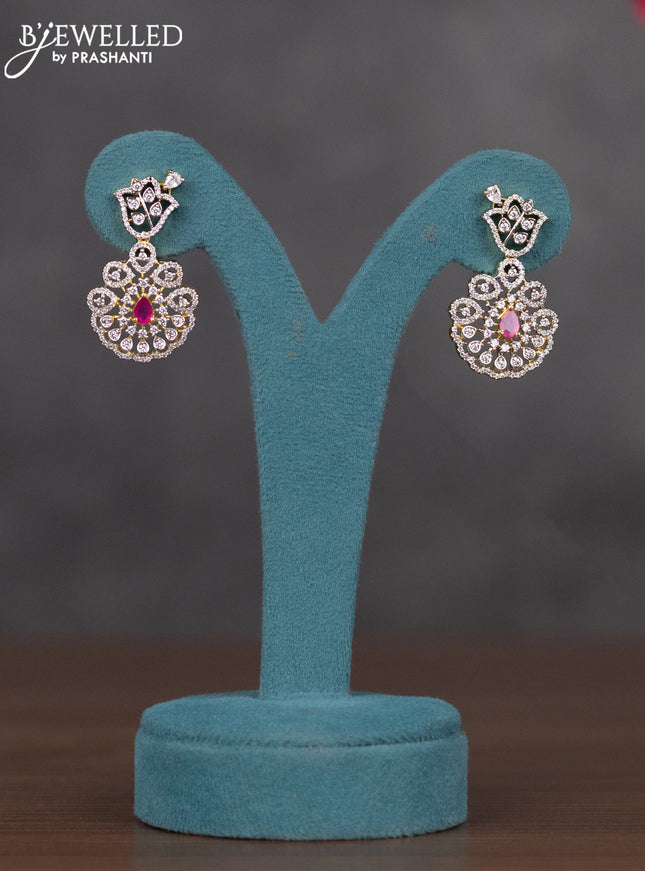 Zircon necklace with ruby and cz stones in gold finish