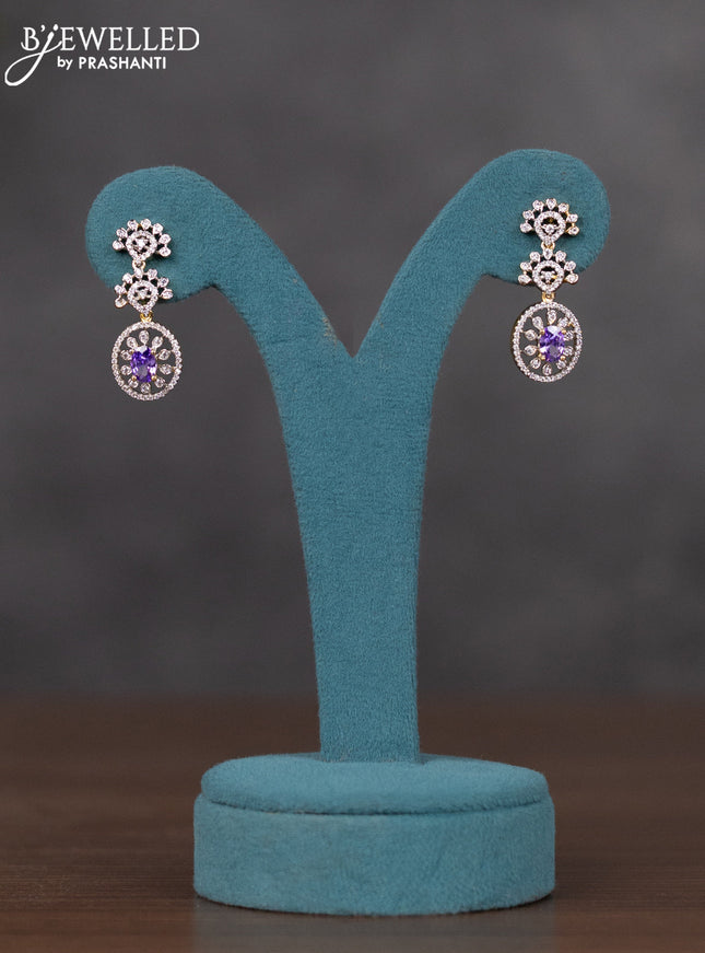 Zircon necklace with purple & cz stones and pearl hnaging in gold finish