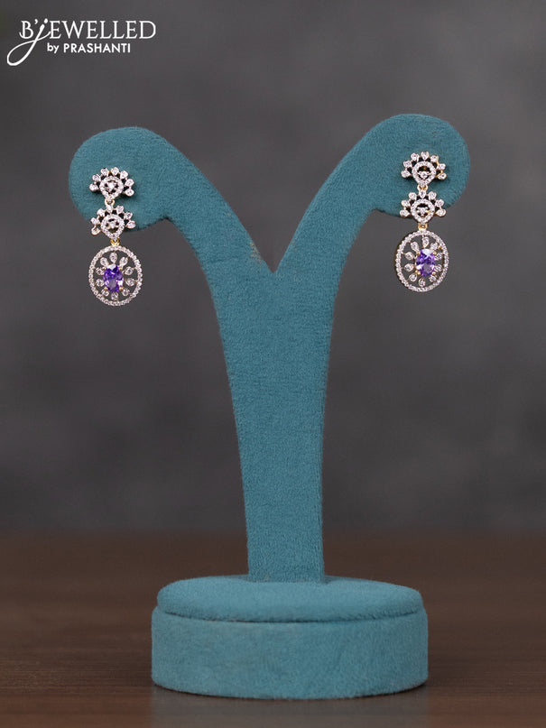Zircon necklace with purple & cz stones and pearl hnaging in gold finish