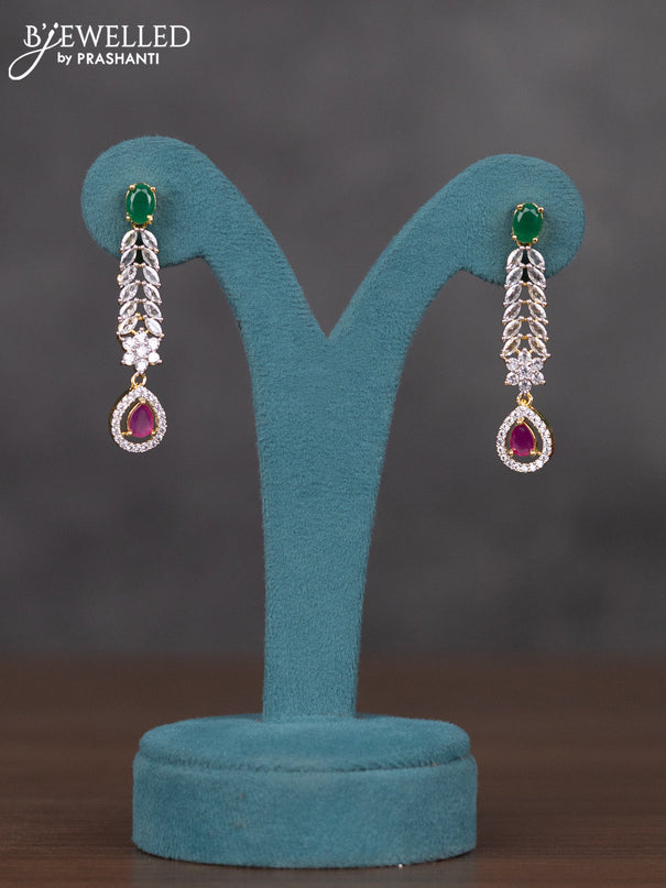 Zircon necklace with ruby & emerald and cz stones in gold finish