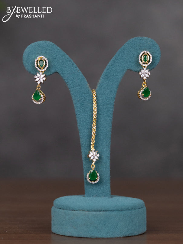 Zircon necklace with emerald and cz stones in gold finish