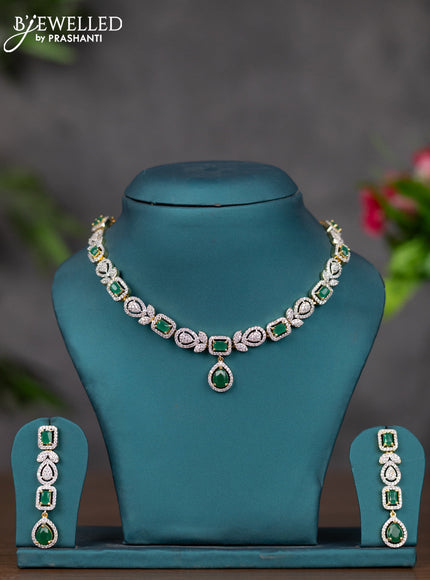 Zircon necklace with emerald and cz stones in gold finish